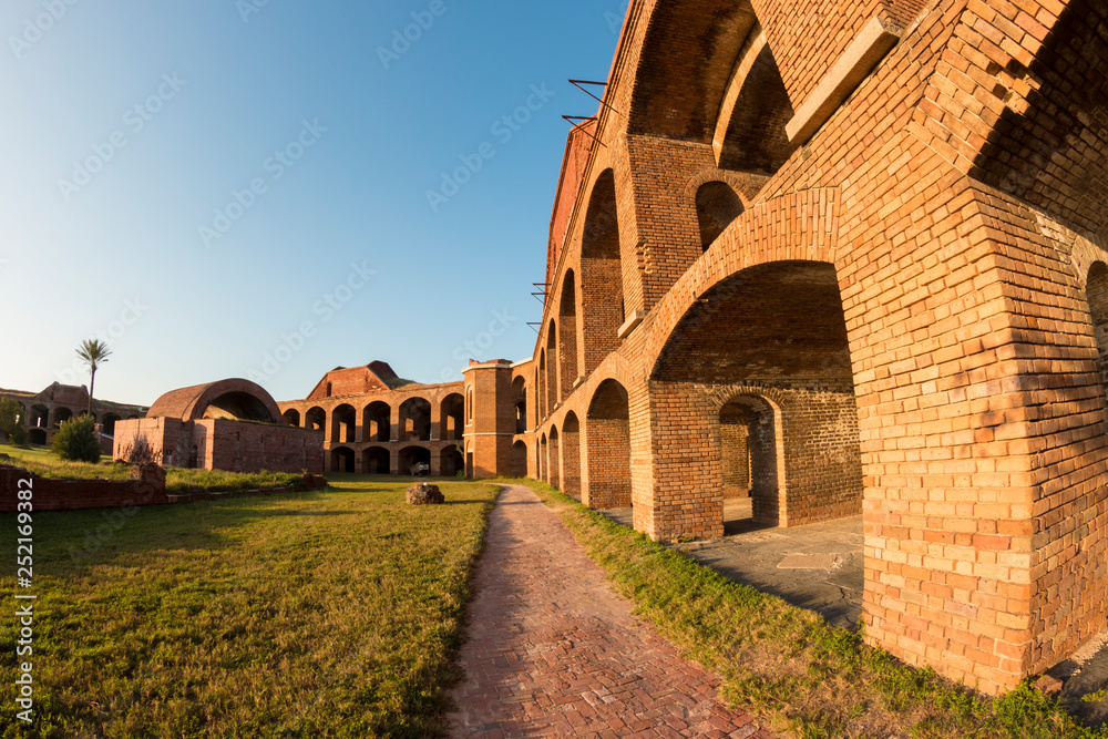Landscape view of the sunset at Fort Jefferson in Dry Tortugas National Park (Florida).