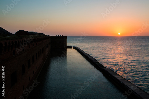 Landscape view of the sunset at Fort Jefferson in Dry Tortugas National Park  Florida .