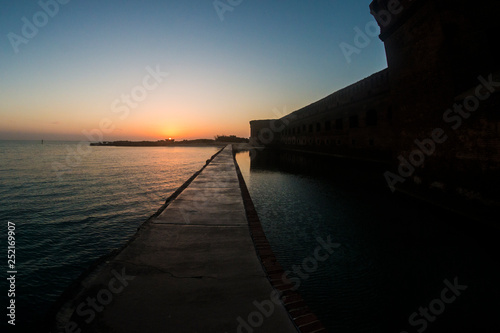 Landscape view of the sunrise at Fort Jefferson in Dry Tortugas National Park  Florida .