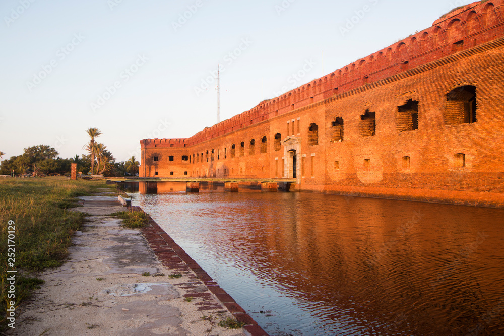 Landscape view of the sunrise at Fort Jefferson in Dry Tortugas National Park (Florida).