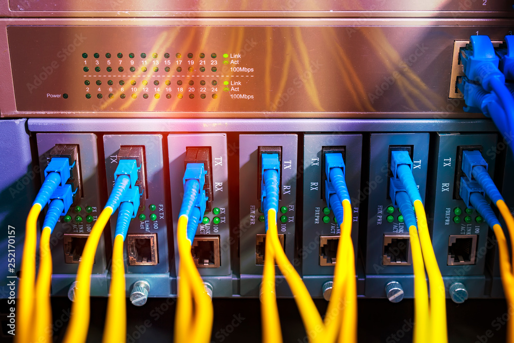 Fototapeta premium optical fibre information technology equipment in data center