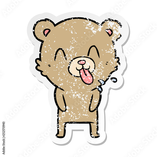 distressed sticker of a rude cartoon bear