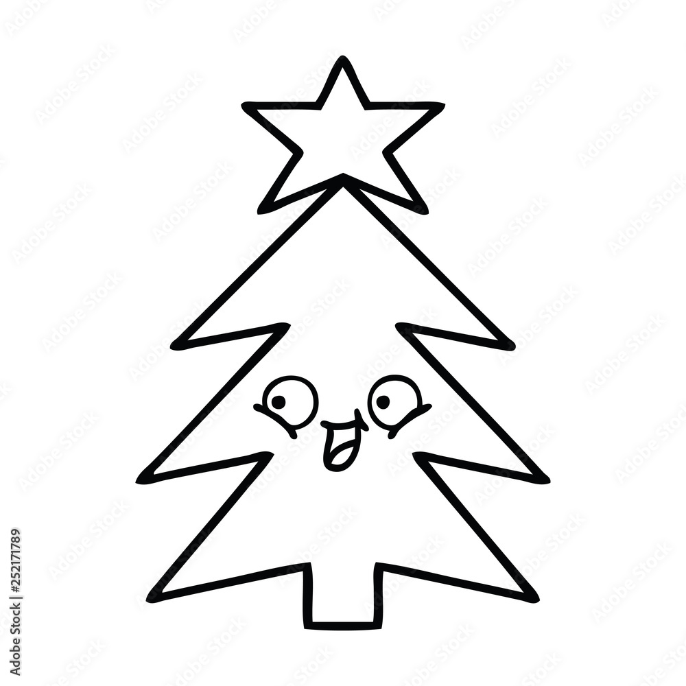 line drawing cartoon christmas tree Stock Vector | Adobe Stock