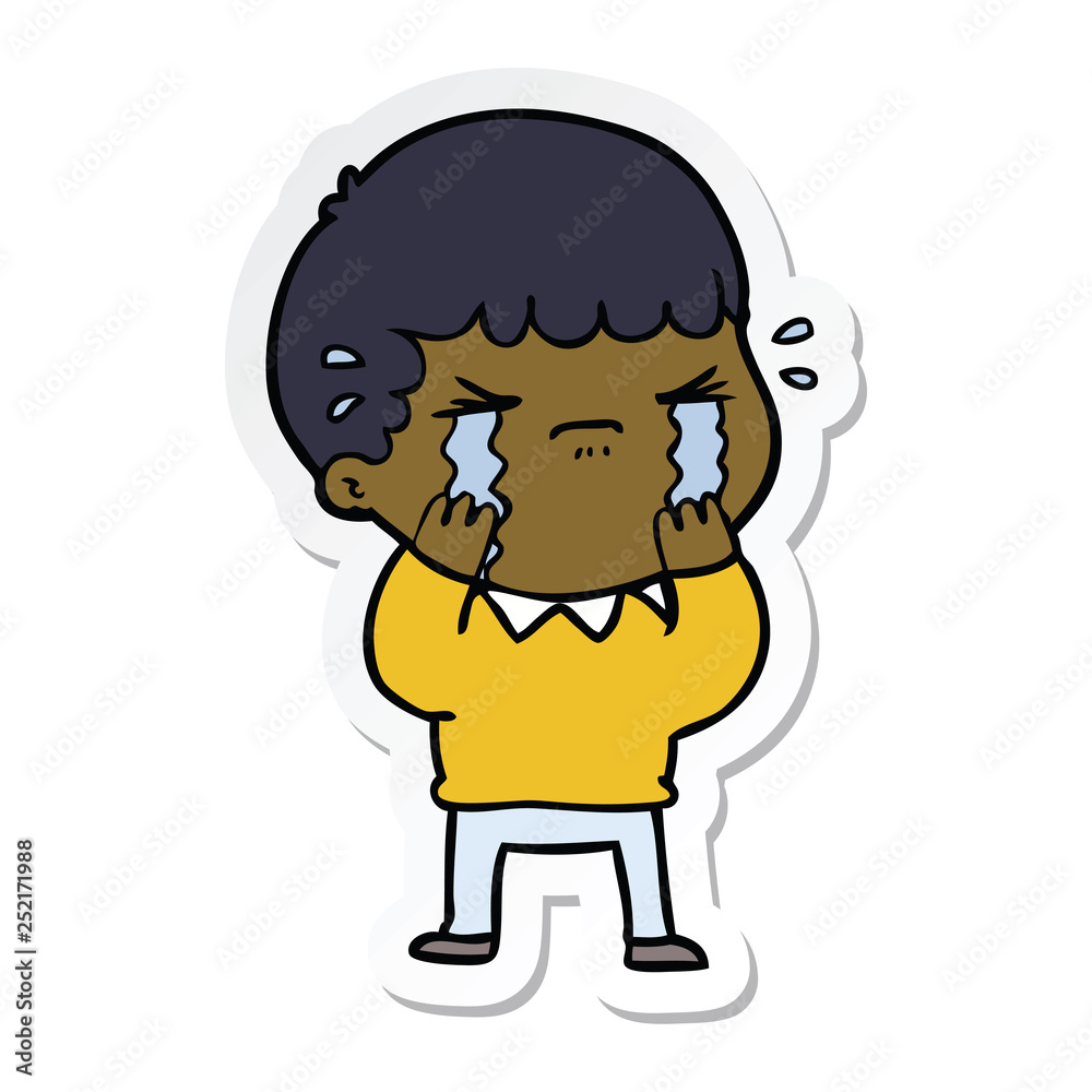 sticker of a cartoon man crying