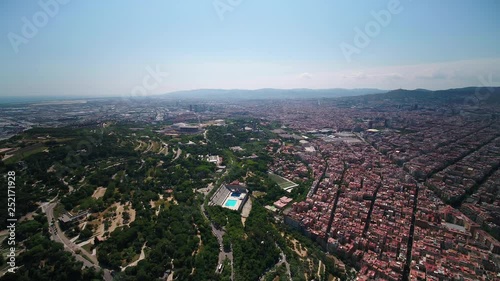 Aerial Spain Barcelona June 2018 Sunny Day 15mm Wide Angle 4K Inspire 2 Prores  Aerial video of downtown Barcelona in Spain on a beautiful sunny day with a wide angle lens. photo