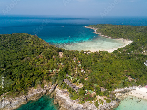 Aerial of Patok beach and Siam bay at Koh Racha Yai or Raya island, Phuket, Thailand photo