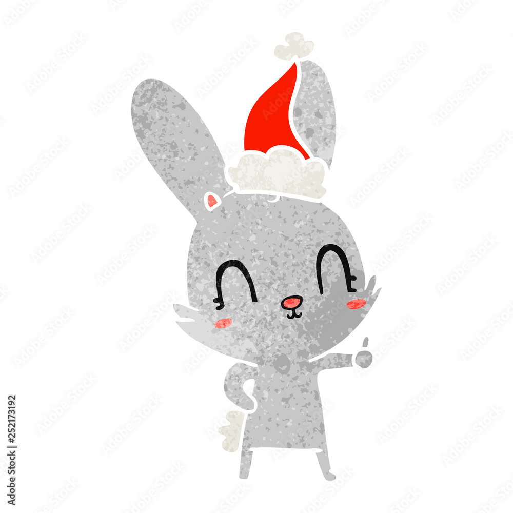 cute retro cartoon of a rabbit wearing santa hat cute retro cartoon of a rabbit wearing santa hat