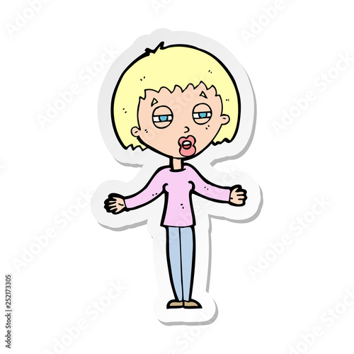 sticker of a cartoon suspicious woman