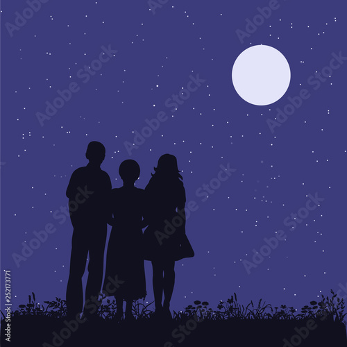 vector, isolated, silhouette people walk in the park in the evening
