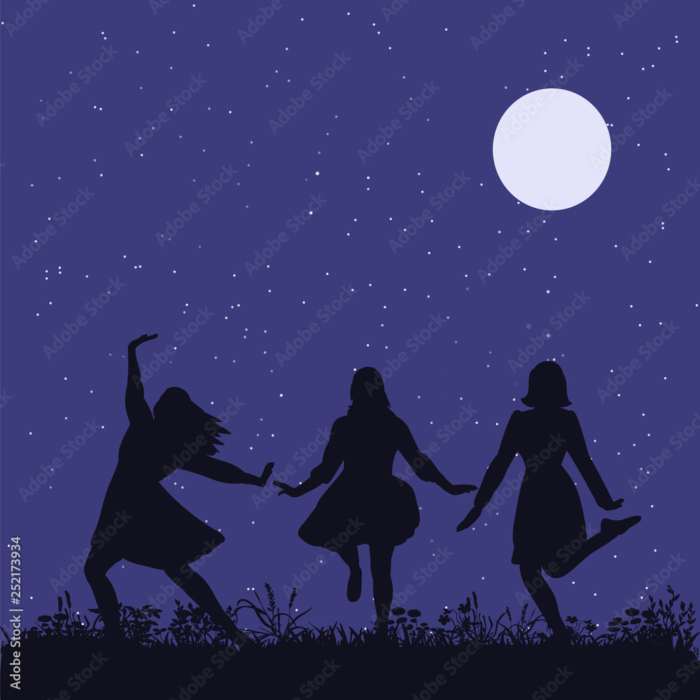 vector isolated silhouette of people dancing in the park