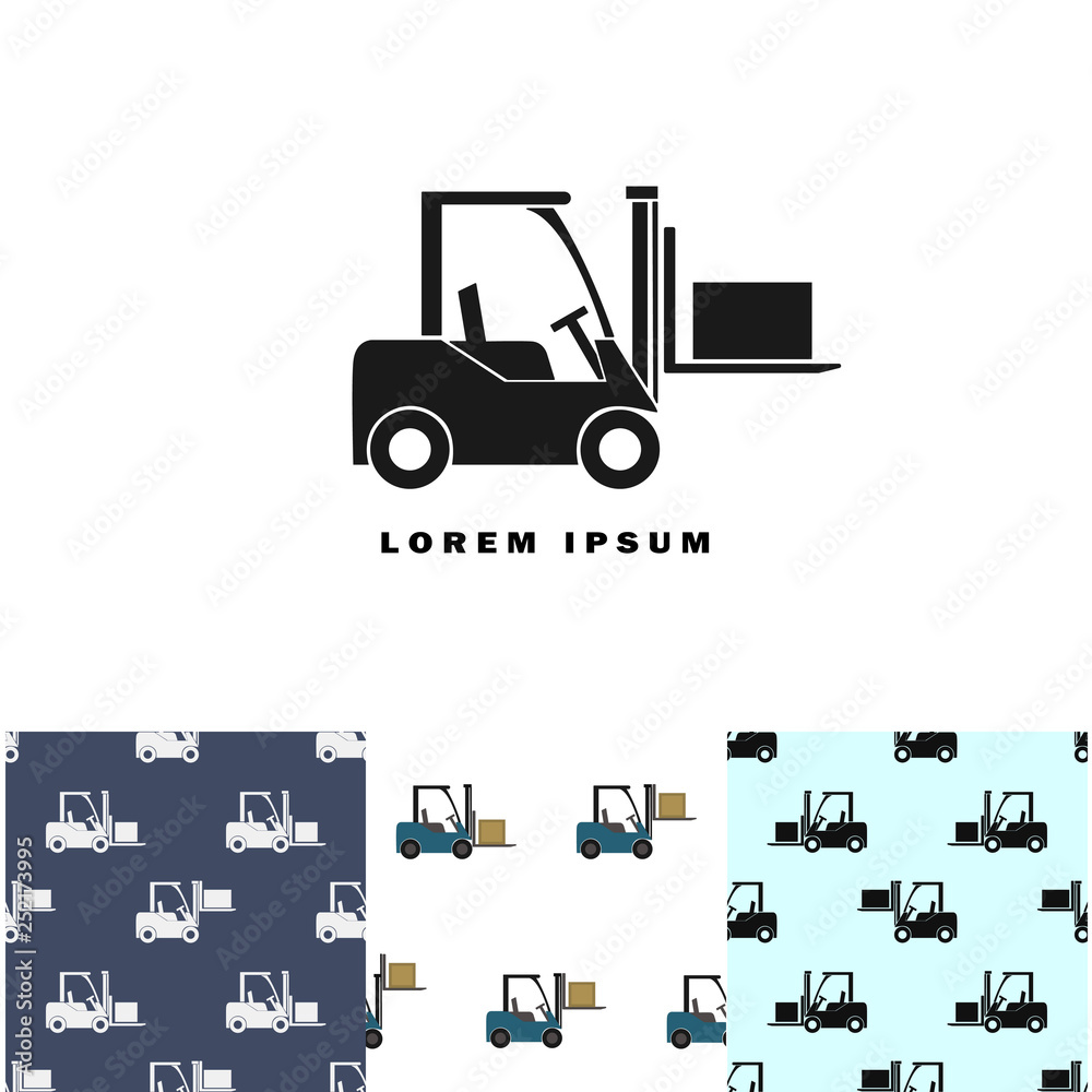 Collection of logo and three seamless patterns with trucks. Branding identity for cargo business Collection of logo and three seamless patterns with trucks. Branding identity for cargo business