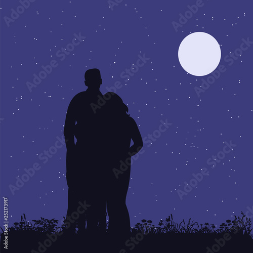 isolated, silhouette of a family in the evening in the park