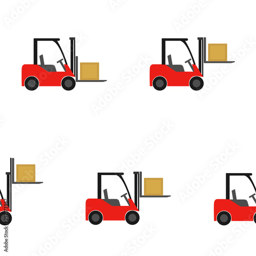 Seamless pattern of forklift truck. Transportation of goods in stock. Vector  illustration