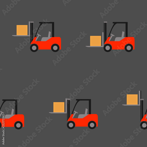 Seamless pattern of forklift truck. Transportation of goods in stock. Vector  illustration