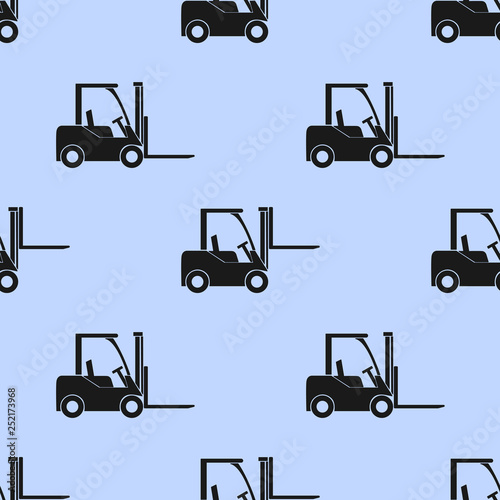 Seamless pattern of forklift truck. Transportation of goods in stock. Vector  illustration
