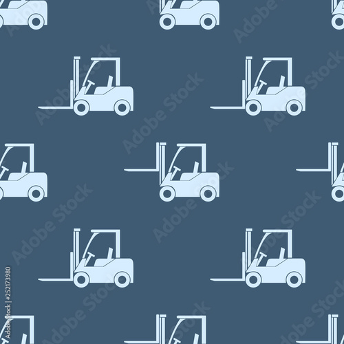 Seamless pattern of forklift truck. Transportation of goods in stock. Vector  illustration