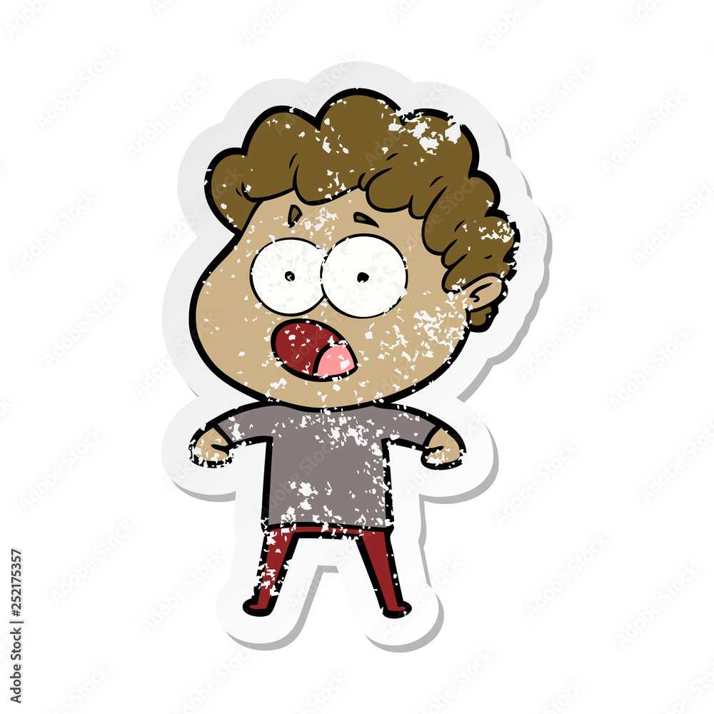 distressed sticker of a cartoon man gasping in surprise distressed sticker of a cartoon man gasping in surprise