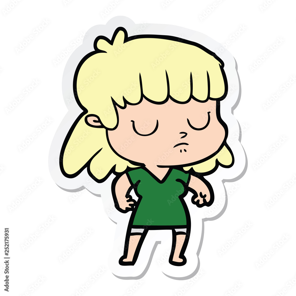 sticker of a cartoon indifferent woman sticker of a cartoon indifferent woman