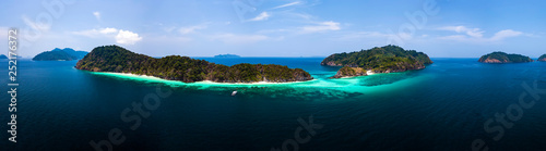 Aerial view of beautiful white sand beach and snorkel point at Cockburn island in Andaman sea near Ranong Thailand, Myanmar (Photo from Drone) © phatthanun