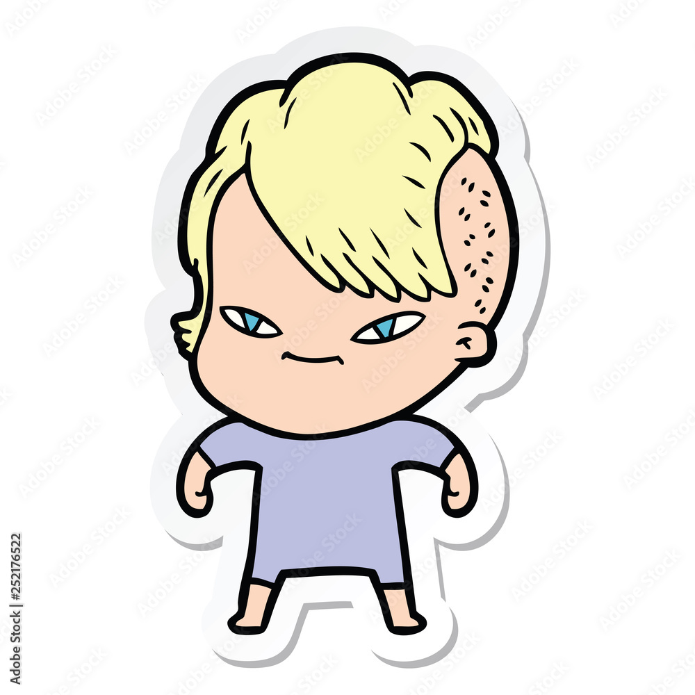 sticker of a cute cartoon girl with hipster haircut