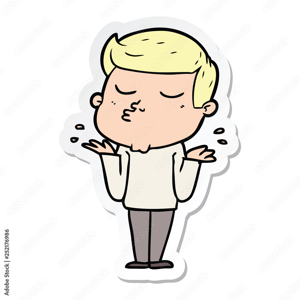 sticker of a cartoon model guy pouting