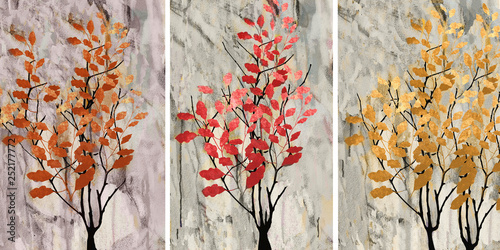 Fototapeta Naklejka Na Ścianę i Meble -  Collection of designer oil paintings. Decoration for the interior. Modern abstract art on canvas. Autumn.