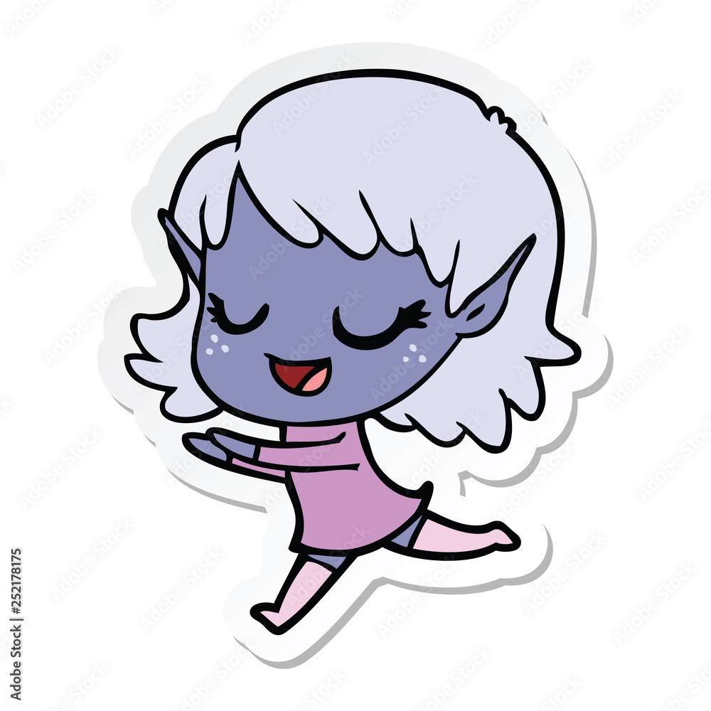sticker of a happy cartoon elf girl running sticker of a happy cartoon elf girl running