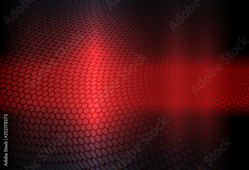 Geometric abstract design in red with a curly grate silhouette