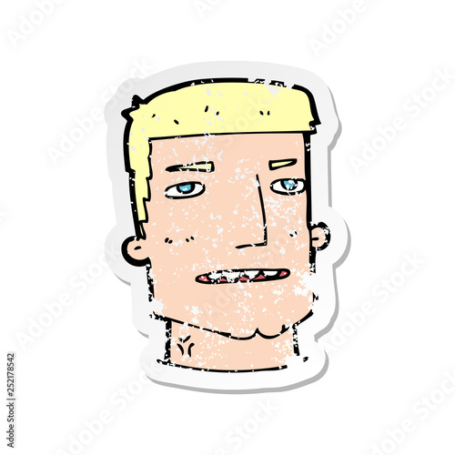 retro distressed sticker of a cartoon male head
