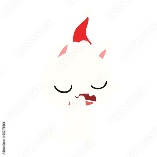 talking cat flat color illustration of a wearing santa hat