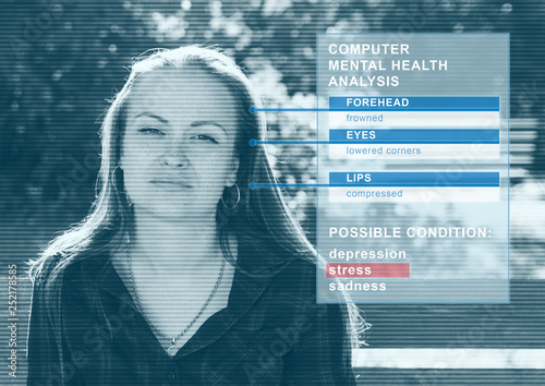 computer analysis of mental health. machine analysis of the emotional state of the girl concept of artificial intelligence photo