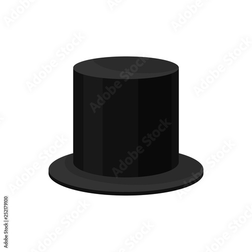 Flat vector icon of male black top hat. Tall, flat-crowned cylindrical hat. Stylish British headdress for men