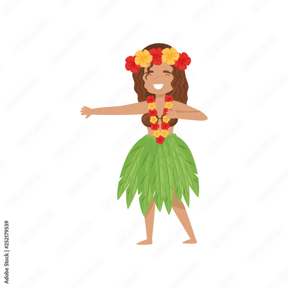 Hawaiian Woman in Grass Skirt and Coconut Bra Dancing Stock Image - Image  of culture, dancing: 54316785