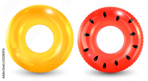 Group of colorful pool ring isolated on white background.