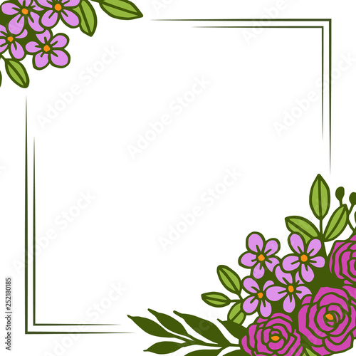 Vector illustration decorative purple and pink flower frame hand drawn
