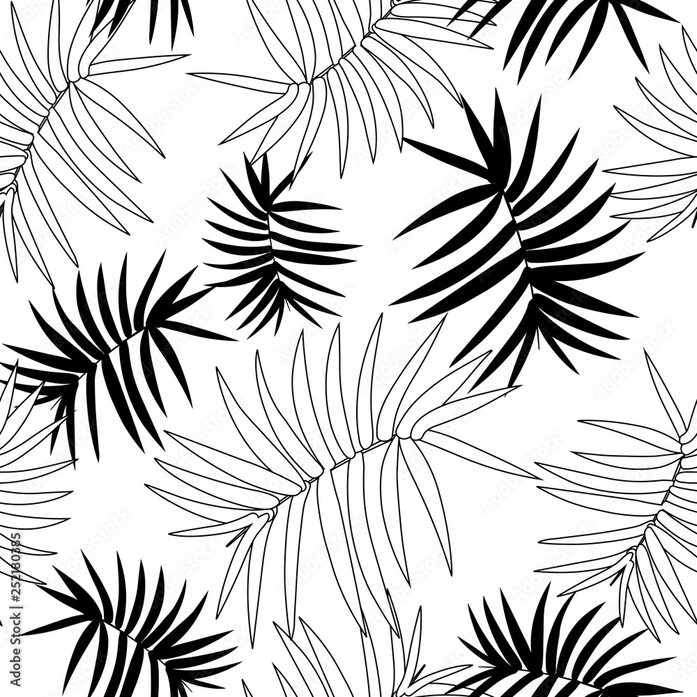 Vector seamless pattern with and tropical leaves. Exotic botanical background design for cosmetics, spa, textile, hawaiian shirt. Best as wrapping paper, wallpaper
