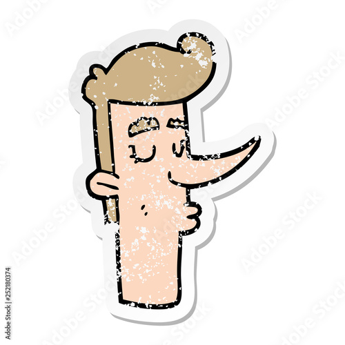 distressed sticker of a cartoon arrogant man