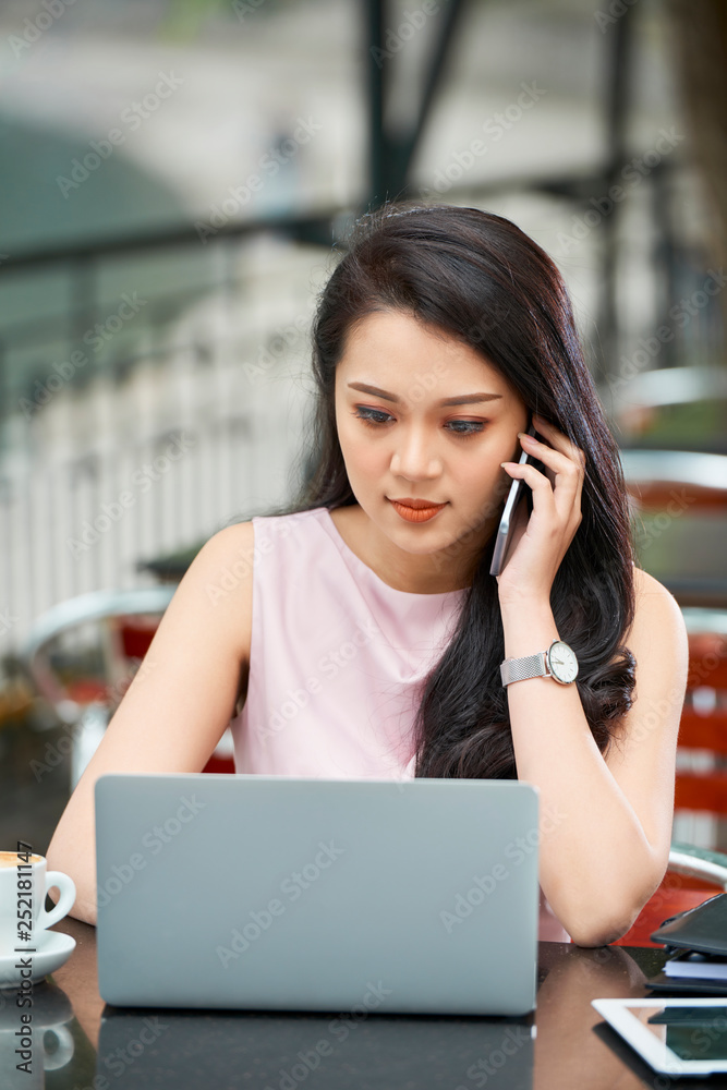 Businesswoman concentrated on work Businesswoman concentrated on work