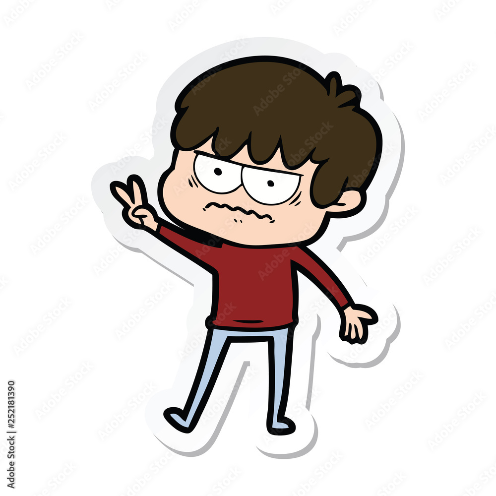 sticker of a annoyed cartoon boy sticker of a annoyed cartoon boy