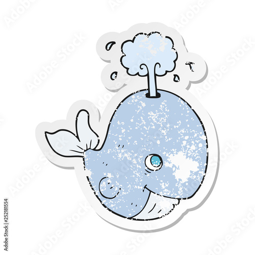 retro distressed sticker of a cartoon whale spouting water