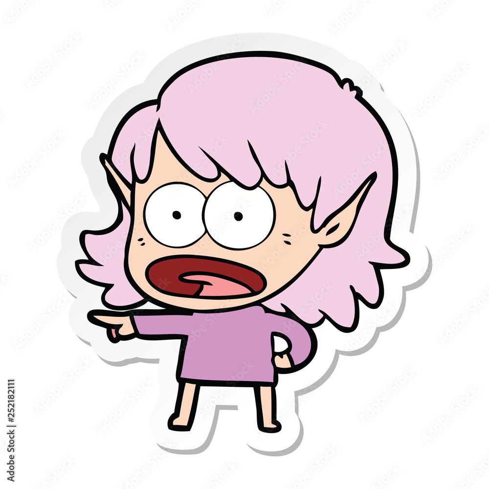sticker of a cartoon shocked elf girl sticker of a cartoon shocked elf girl