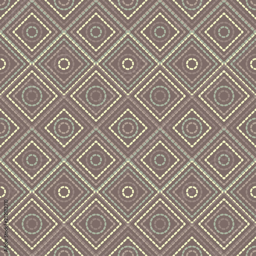Trendy seamless pattern designs. Shapes of circles and squares of dots. Vector geometric background. Can be used for wallpaper, textile, invitation card, wrapping, web page background.