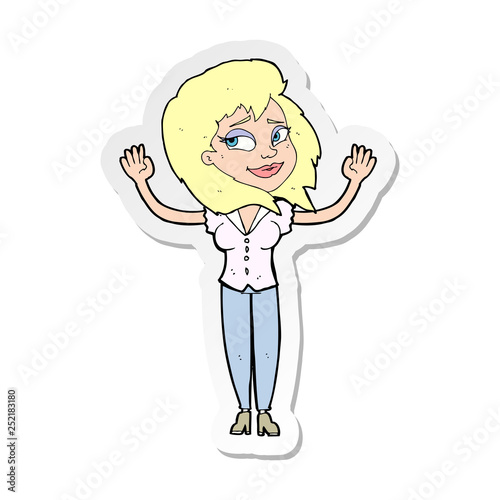 sticker of a cartoon woman giving up