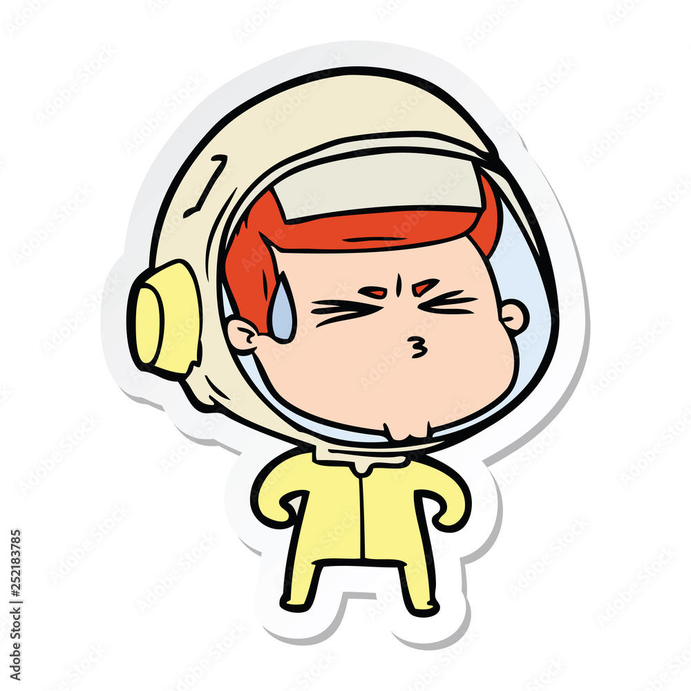 sticker of a cartoon stressed astronaut sticker of a cartoon stressed astronaut