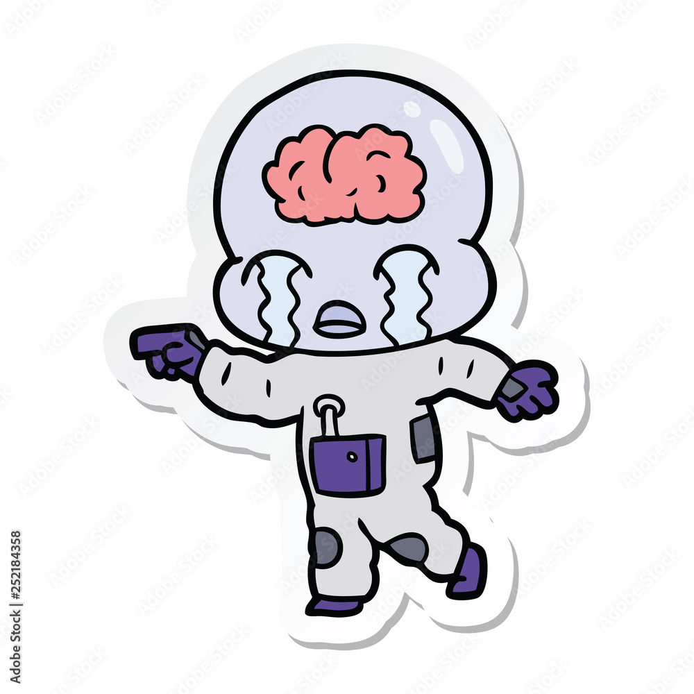 Fototapeta premium sticker of a cartoon big brain alien crying