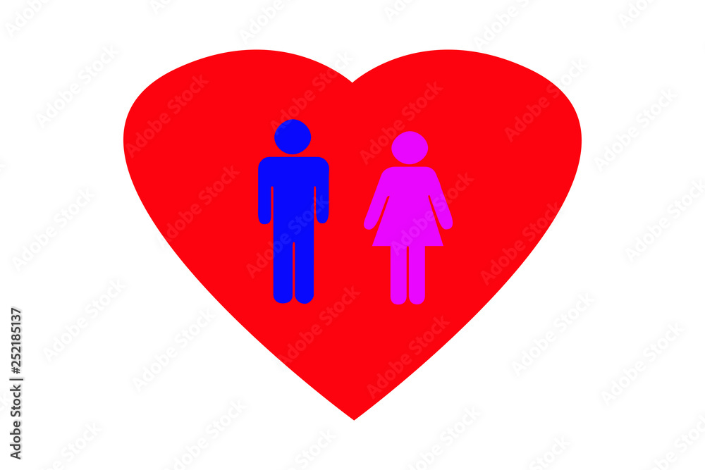 man and woman with heart on white background