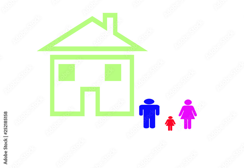 family in a house on white background family in a house on white background