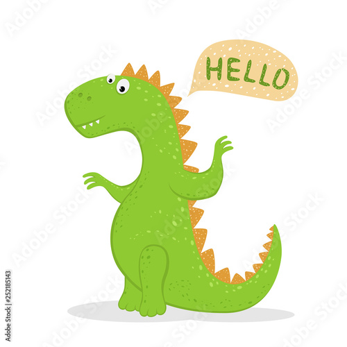 Cute Green Dinosaur Says Hello