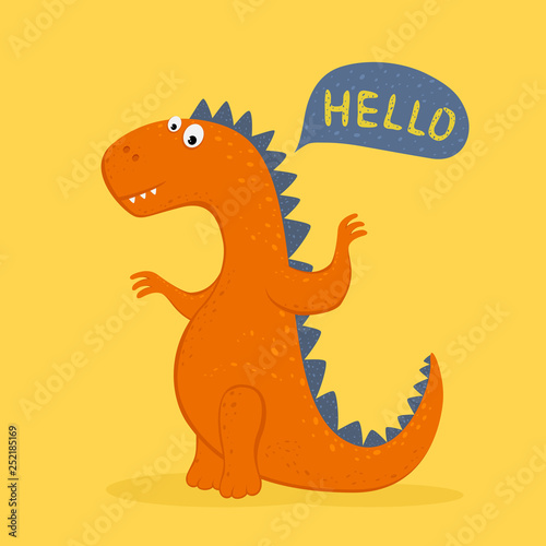 Cute Orange Dinosaur Says Hello