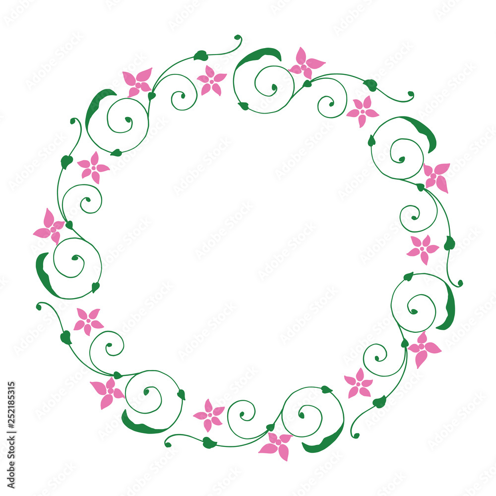 Vector illustration leaf floral frame circular hand drawn